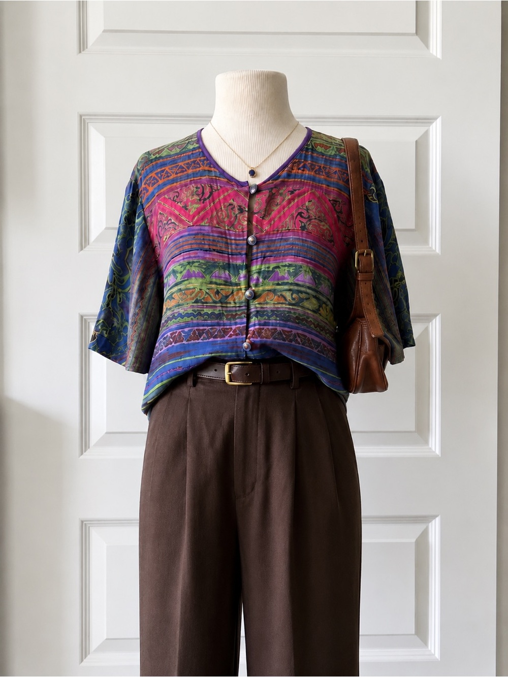 Vintage 90s In Group LTD Abstract Geometric Button Front Blouse Colorful Artsy